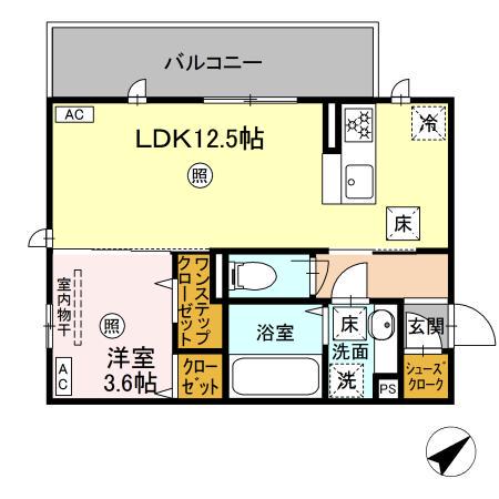 オーク・ヴィラ尾ノ上(1LDK/1階)の間取り写真