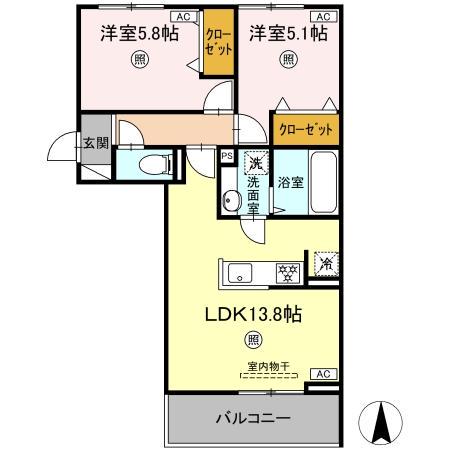 ハイムセラ出水(2LDK/3階)の間取り写真