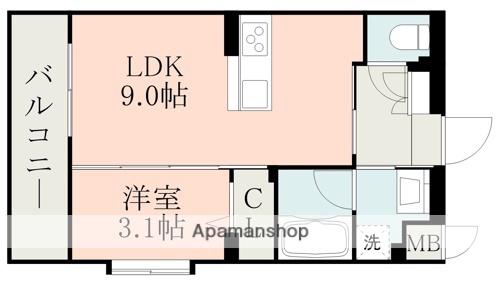 ラ・シック菊陽Ⅲ(1LDK/6階)の間取り写真