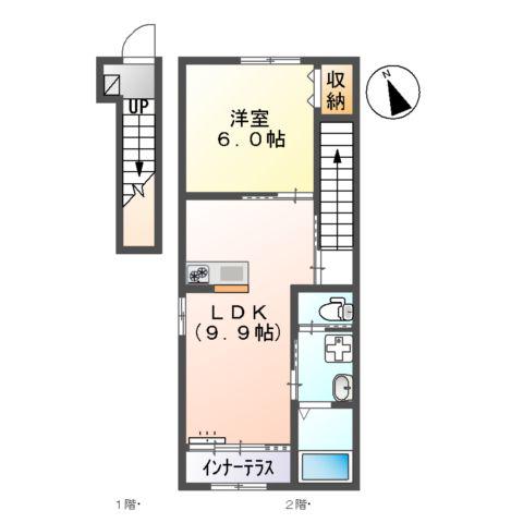 MAISON DE CHOU CHOU(1LDK/2階)の間取り写真