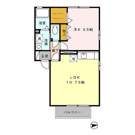 ウィルモア島崎A(1LDK/2階)の間取り写真