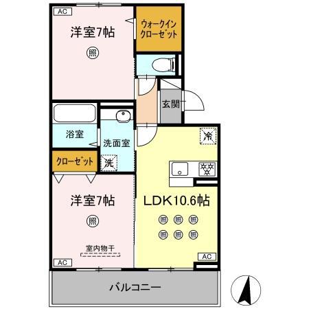 DーROOM琴平一丁目(2LDK/2階)の間取り写真