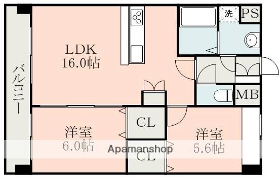 エテルナ水前寺(2LDK/10階)の間取り写真