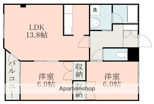 ヴィラ飛鳥Ⅱ(2LDK/3階)の間取り写真