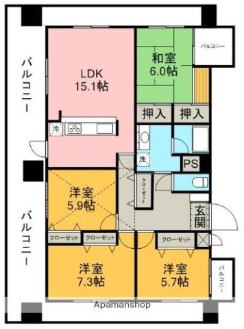 朝日プラザ五福プティックス(4LDK/13階)の間取り写真