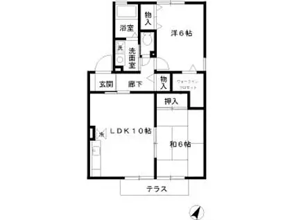 グランメールF棟(2LDK/2階)の間取り写真