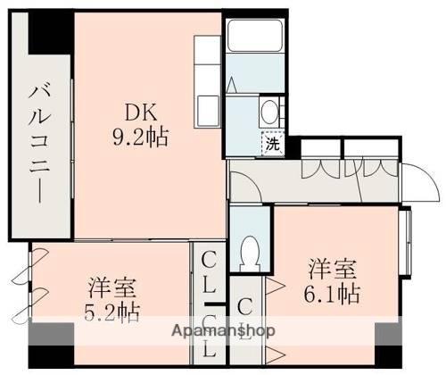 NICEマンション九品寺熊大医学部前(2DK/3階)の間取り写真