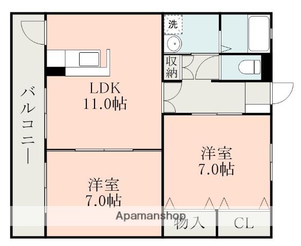 コートプレイス龍田Ⅲ(2LDK/2階)の間取り写真