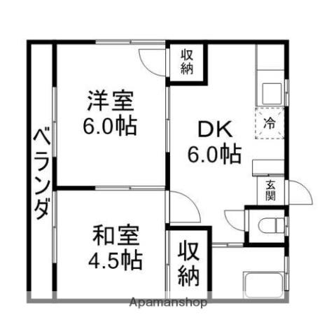 薬園ハイツ(2DK/2階)の間取り写真