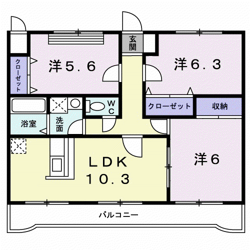 サンモール清水(3LDK/3階)の間取り写真