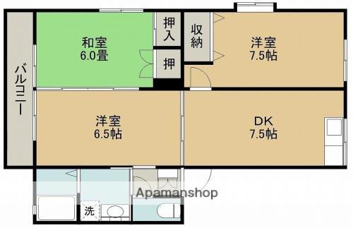 アメニティー鶴羽田B棟(3DK/2階)の間取り写真