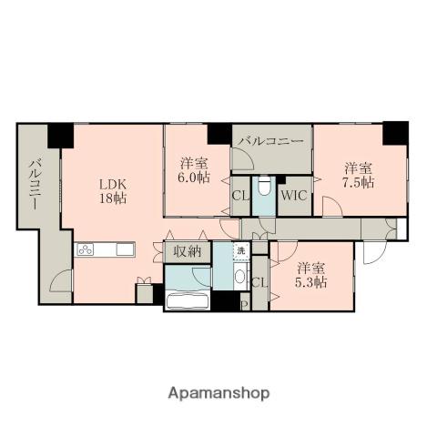 ヴィレラ辛島(3LDK/12階)の間取り写真