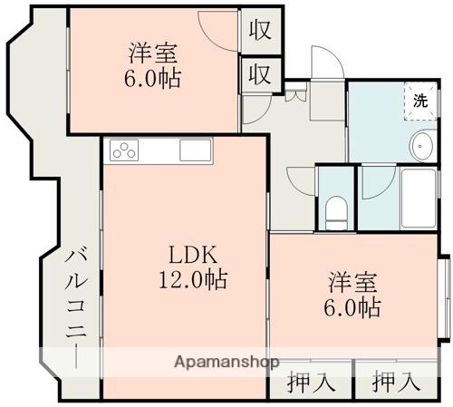 小嶺ハイツB棟(2LDK/1階)の間取り写真