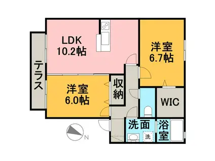 パークハイムA棟(2LDK/1階)の間取り写真