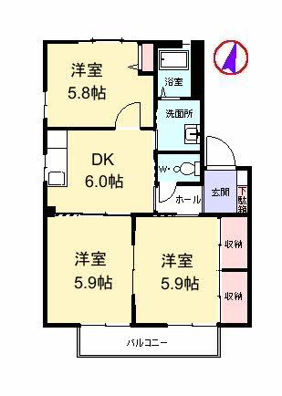 Mレーペン  A棟(3DK/2階)の間取り写真