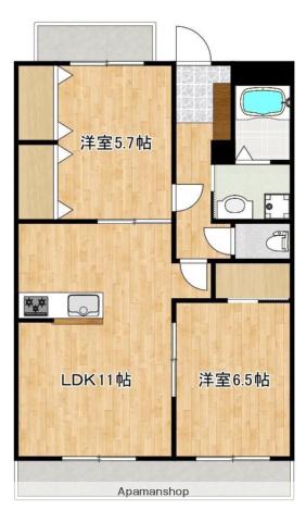 クロノス52鶴羽田(2LDK/1階)の間取り写真