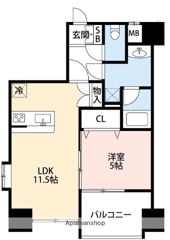 フォーエス新町(1LDK/5階)の間取り写真