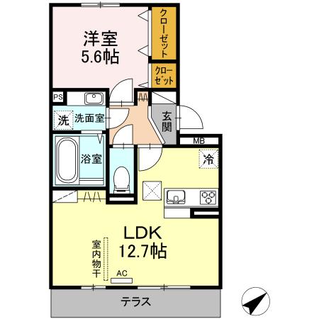 グランドヴィラ B棟(1LDK/1階)の間取り写真