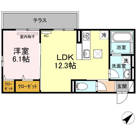 ネクサス黒髪アベニュー(1LDK/1階)の間取り写真