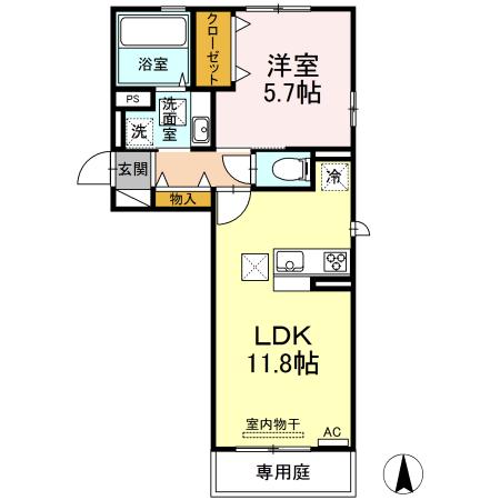 ルヴェデュソレイユ Ⅲ(1LDK/1階)の間取り写真