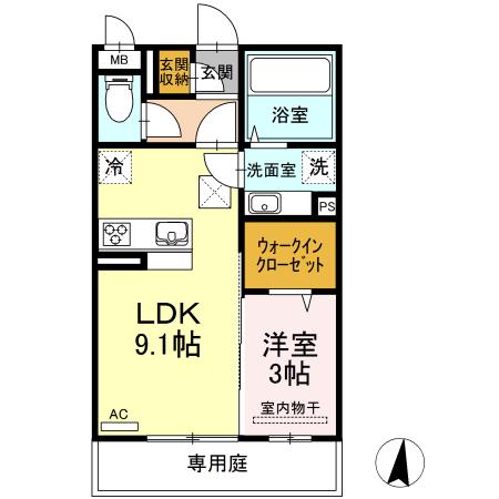 ラビアン ローゼ(1LDK/1階)の間取り写真