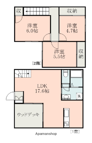 熊本県合志市 2階建 築15年(3LDK)の間取り写真