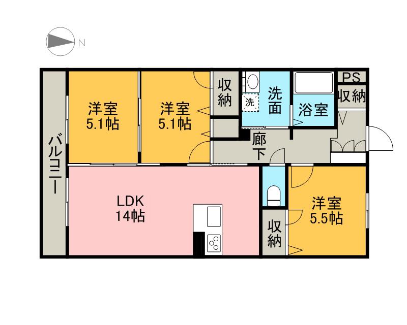 MASTメゾン尾ノ上(3LDK/3階)の間取り写真