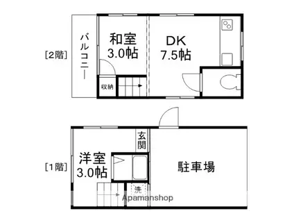 熊本県熊本市中央区 2階建 築46年(2DK)の間取り写真