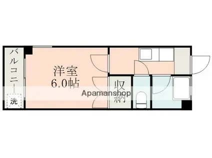 熊本県熊本市中央区 3階建 築41年(1K/3階)の間取り写真
