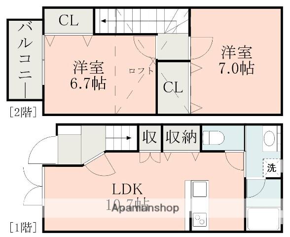 ヨーロピアンシャレー八景水谷(2LDK/1階)の間取り写真