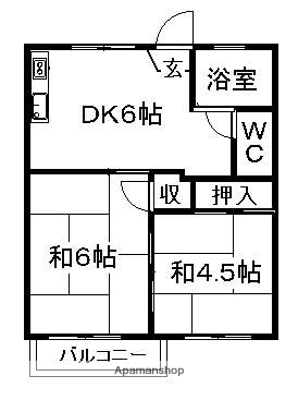 押川ハイツB(2DK/2階)の間取り写真