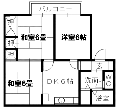 レジデンス西村B棟(3DK/2階)の間取り写真