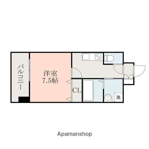 ハッピーマンション南熊本(1K/9階)の間取り写真