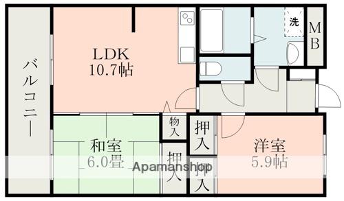 第3甲斐田ハイツ(2LDK/6階)の間取り写真