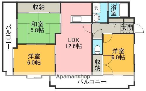 クリスタルマンション(3LDK/4階)の間取り写真
