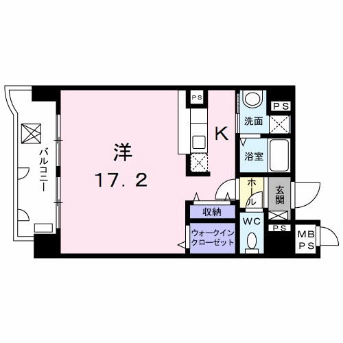 ラ・ペジーブル新町(1K/2階)の間取り写真