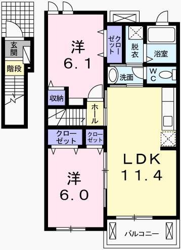 ネオルーラルハウス碇A(2LDK/2階)の間取り写真