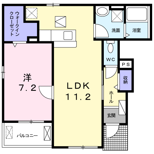 エスペランサ益城(1LDK/1階)の間取り写真