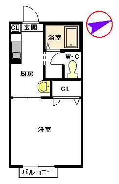USジャンクションB(1K/2階)の間取り写真