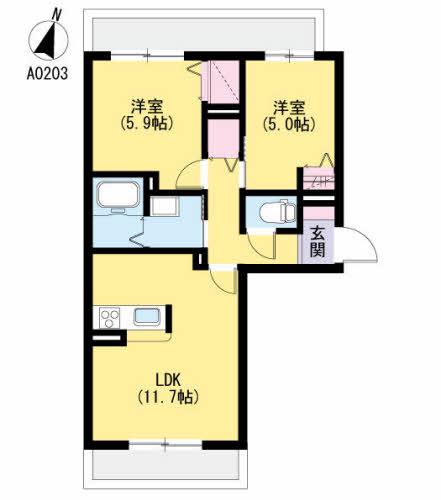 ラ・リュミエール月出(2LDK/2階)の間取り写真