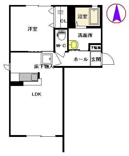 サンリッチC棟(1LDK/1階)の間取り写真