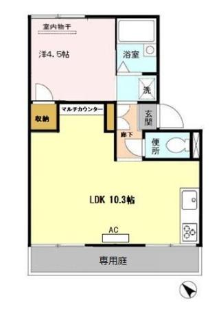 レジデンス御領(1LDK/1階)の間取り写真