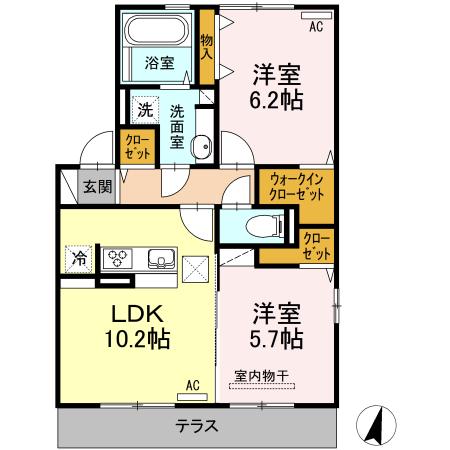 グランドソレイユ八幡 A棟(2LDK/1階)の間取り写真