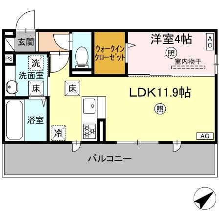 オーク・ヴィラ尾ノ上(1LDK/1階)の間取り写真