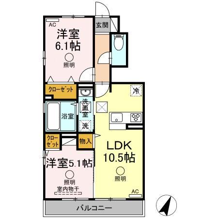 アリエス B(2LDK/1階)の間取り写真