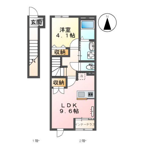 ソレイユ蓮台寺(1LDK/2階)の間取り写真