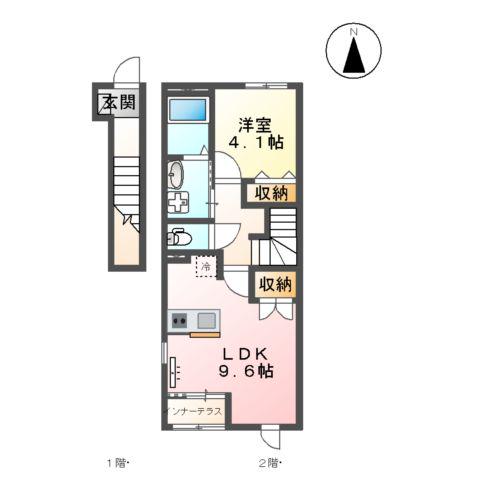 ソレイユ蓮台寺(1LDK/2階)の間取り写真