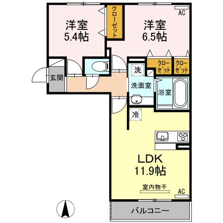 ラフィーネ益城 B棟(2LDK/3階)の間取り写真