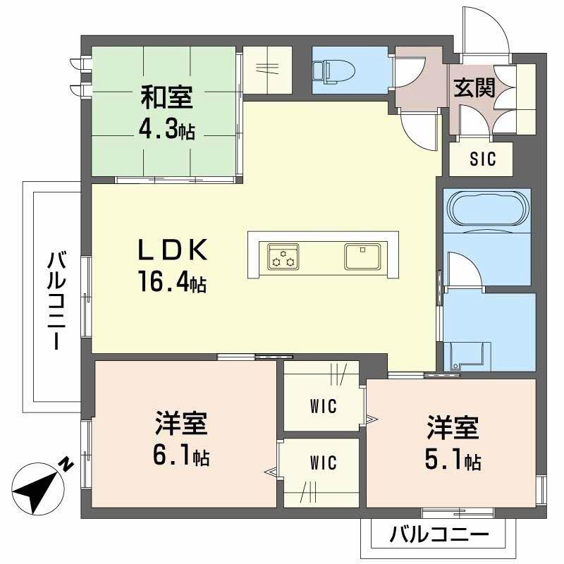LUCE帯山西(3LDK/2階)の間取り写真