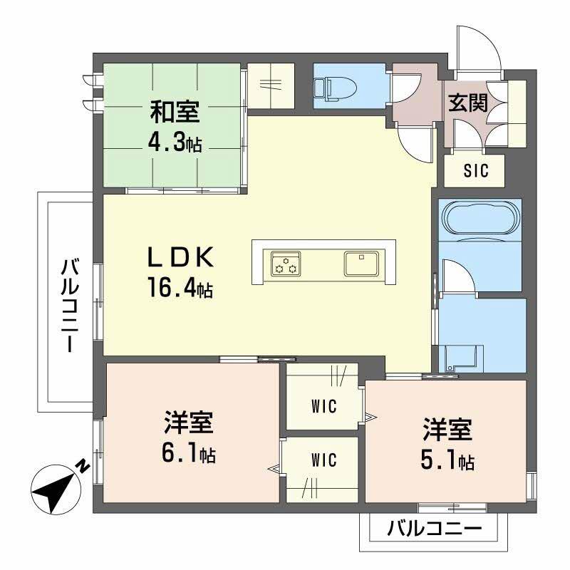 LUCE帯山西(3LDK/3階)の間取り写真